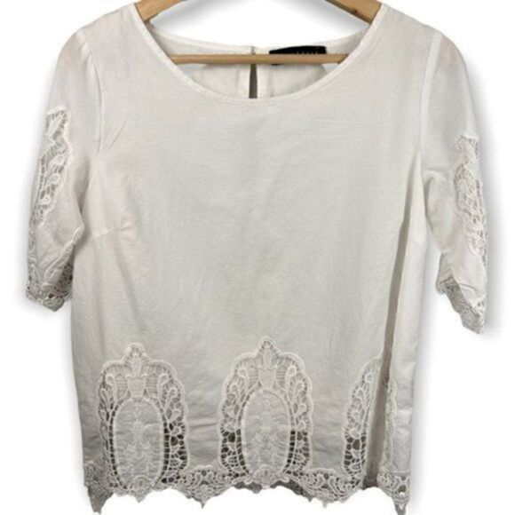 Anthropologie Sanctuary Crochet Lace Scoop Neck White Lined Blouse S - Picture 5 of 13